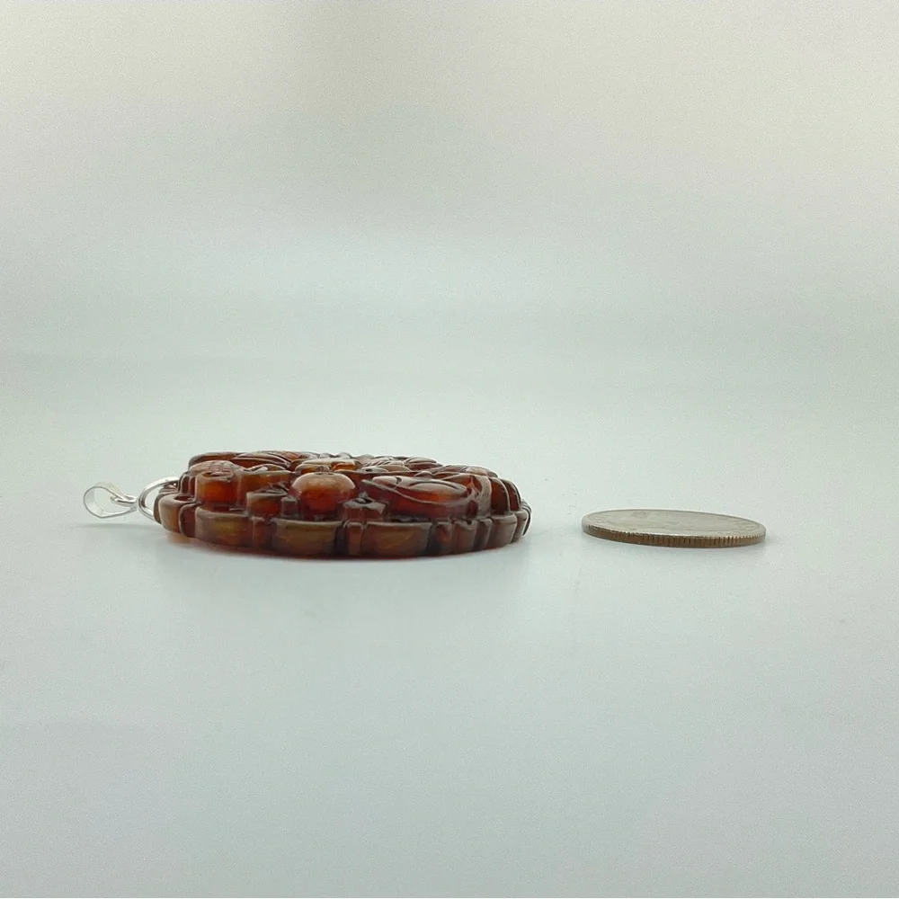 Jade Dragon Pendant, Handmade, Brown Jade, Lucky Stone, 18k Gold Plated Bail - Picture 9 of 11